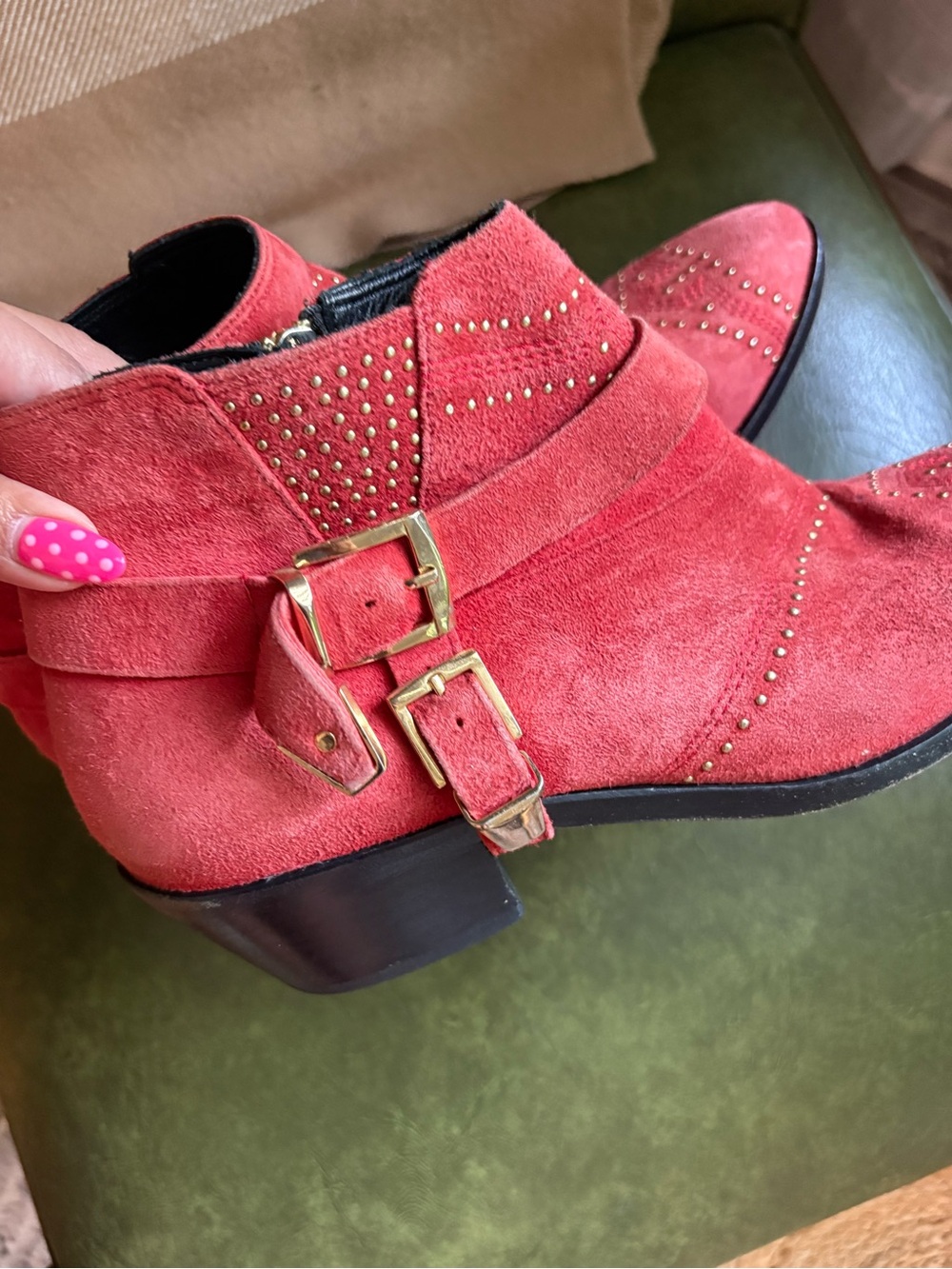 Anine Bing Bianca red suede gold studded boots booties size 10 cowgirl western - Picture 11 of 15
